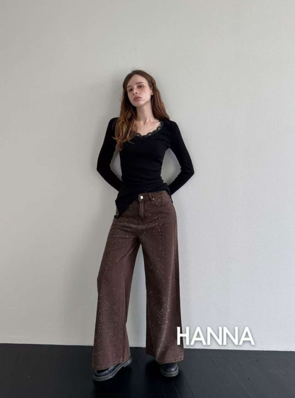 滿版亮鑽高腰直筒牛仔褲 