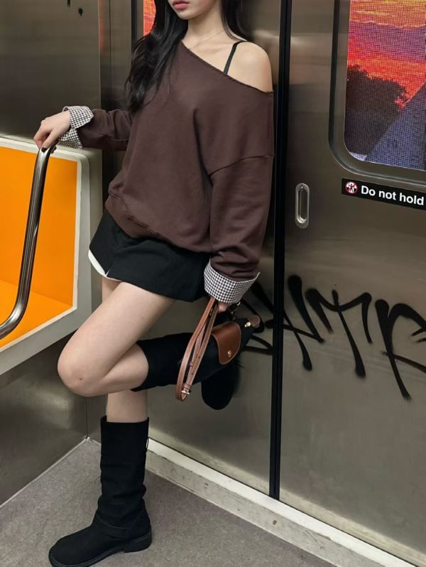 拼色腰頭斜紋布褲裙 