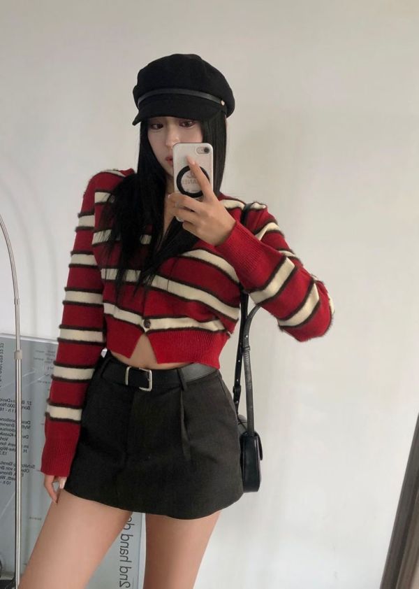 拼色條紋毛料外套 