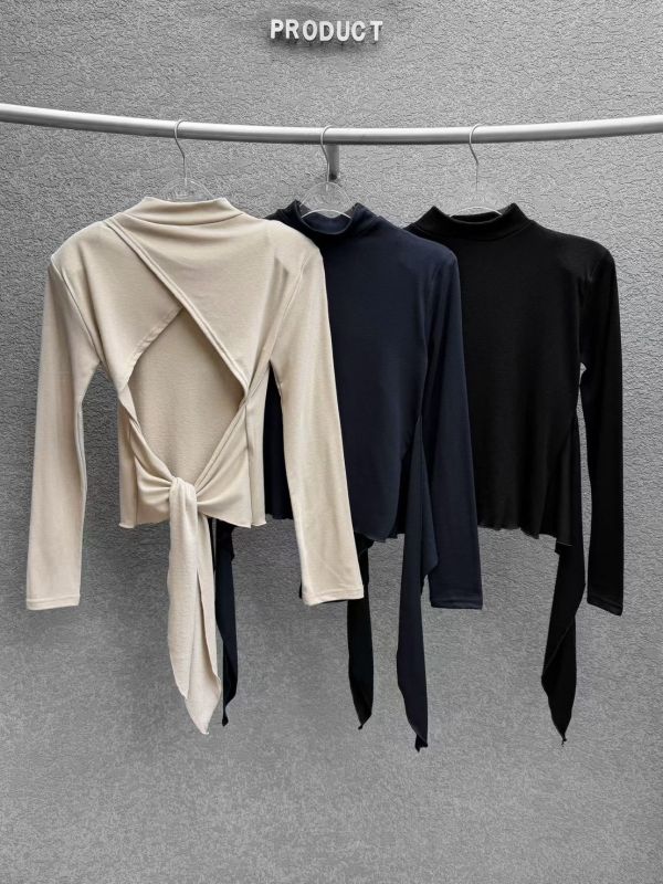 性感露背綁帶微立領上衣 