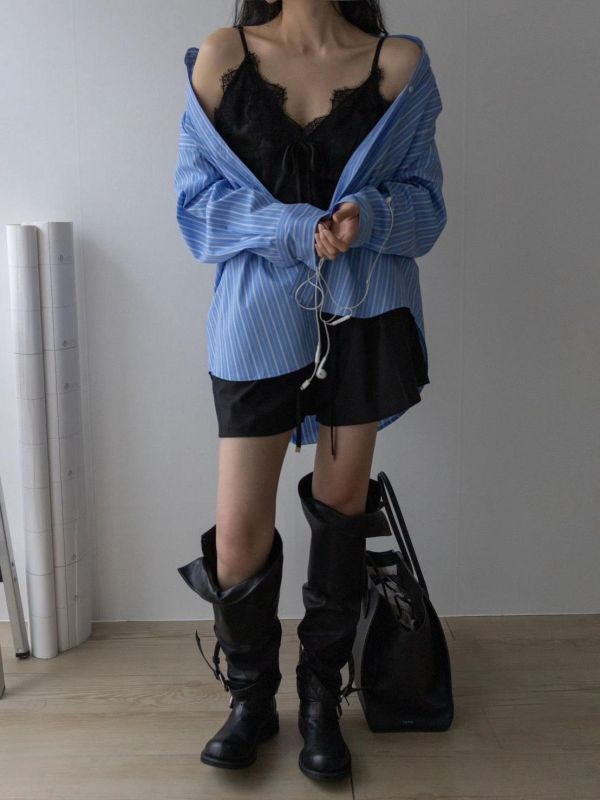 細肩綁帶蕾絲緞面背心 