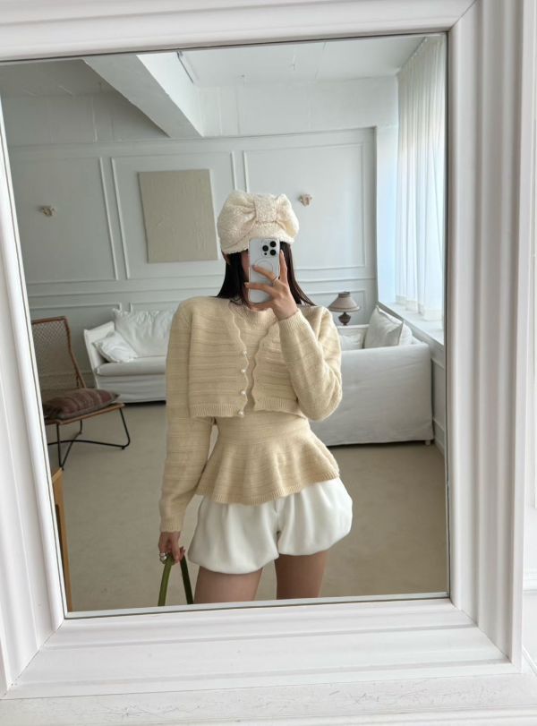 擺花邊背心+針織外套Set 