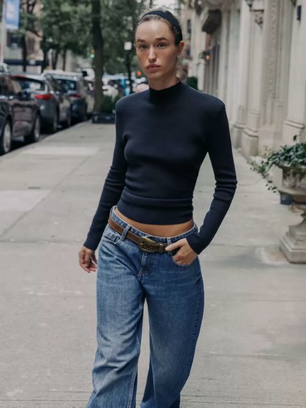 性感露背綁帶微立領上衣 