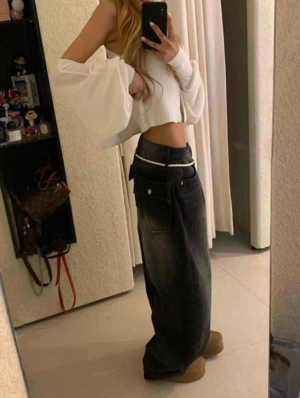 鬆弛感綁繩牛仔褲 