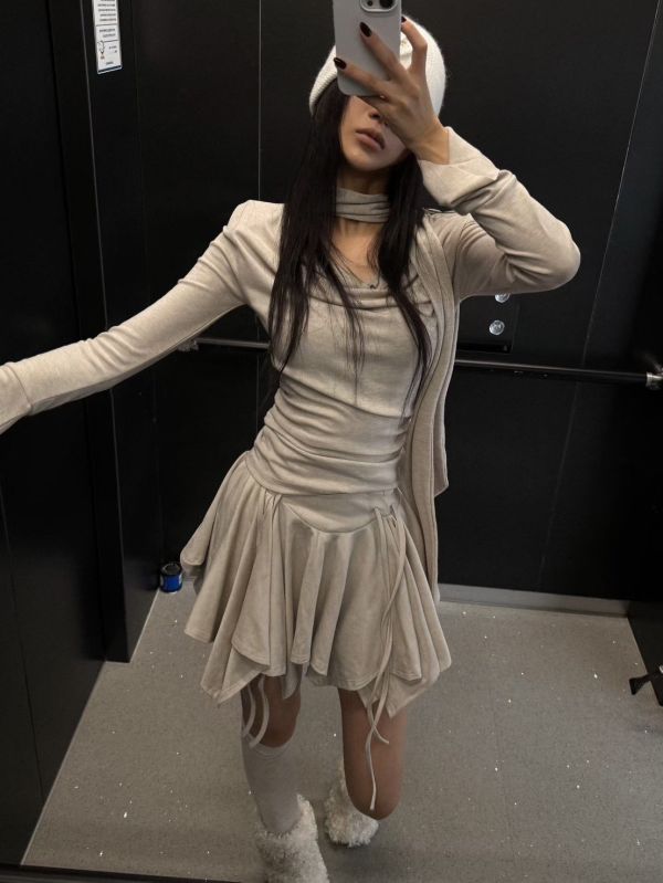 不規則麂皮顯瘦短褲裙 