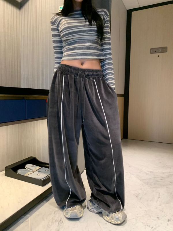 天鵝絨下擺縮口休閒褲 