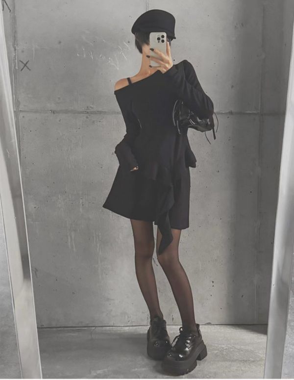 不規則下擺長袖上衣 