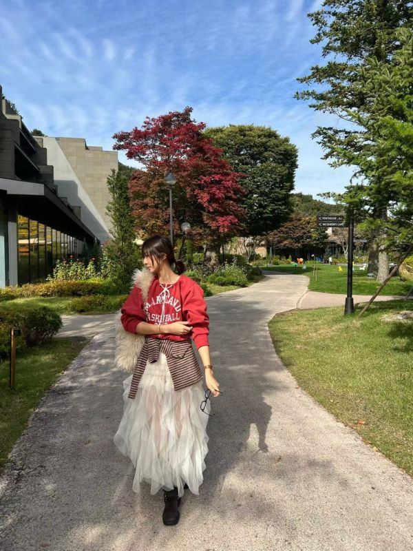 波浪層次透紗長裙 