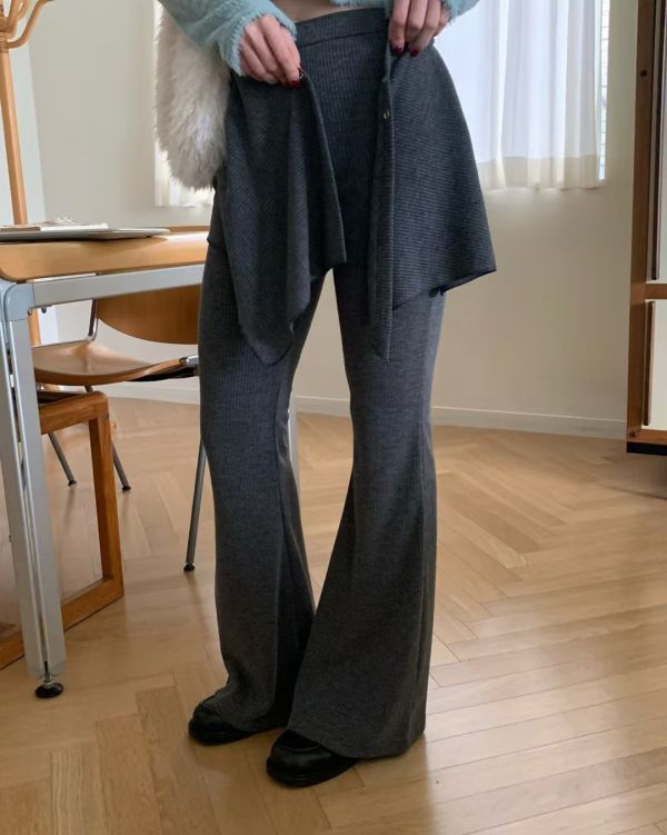 壓扣裙擺針織棉刷毛褲(裙襬可拆) 