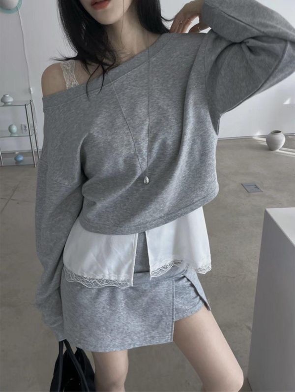 長袖上衣+褲裙SET 