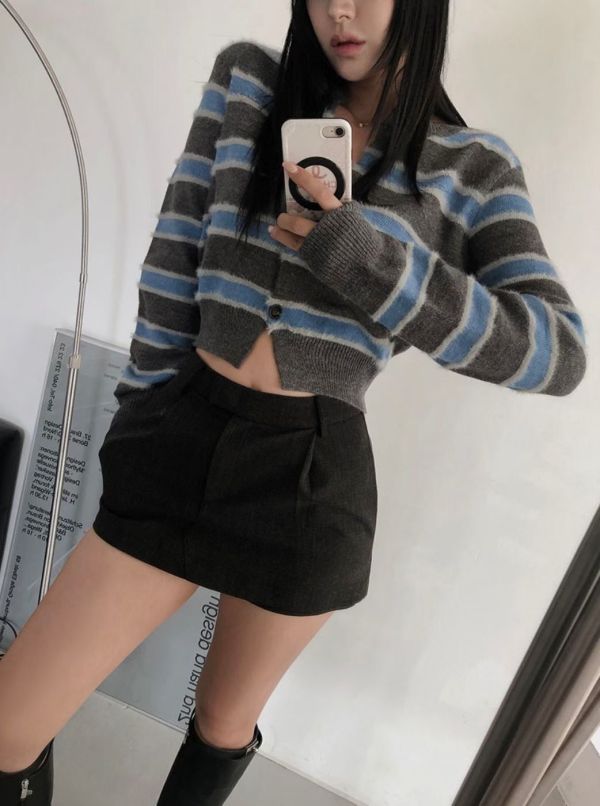 拼色條紋毛料外套 