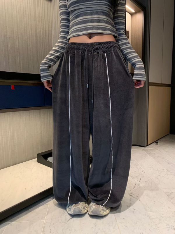 天鵝絨下擺縮口休閒褲 