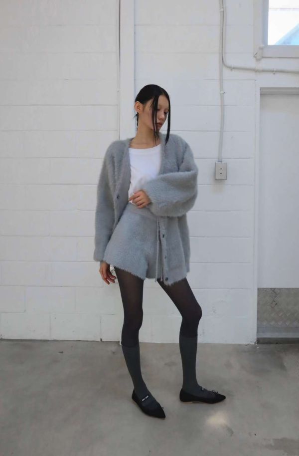 毛絨絨寬鬆罩衫/毛絨短褲 