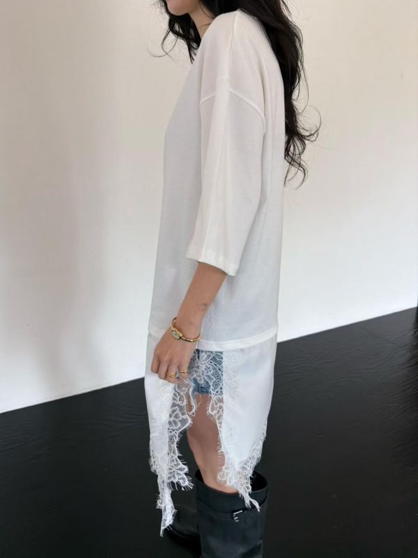 棉質拼蕾絲連身洋裝 