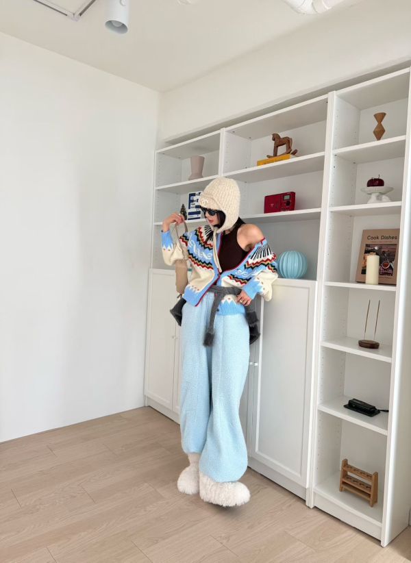 復古撞色針織開襟衫 