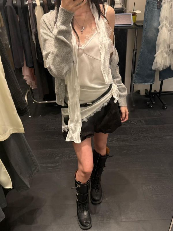 緞面蕾絲背心+絲巾SET 