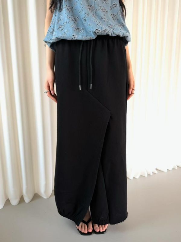 不收邊開衩棉質長裙 