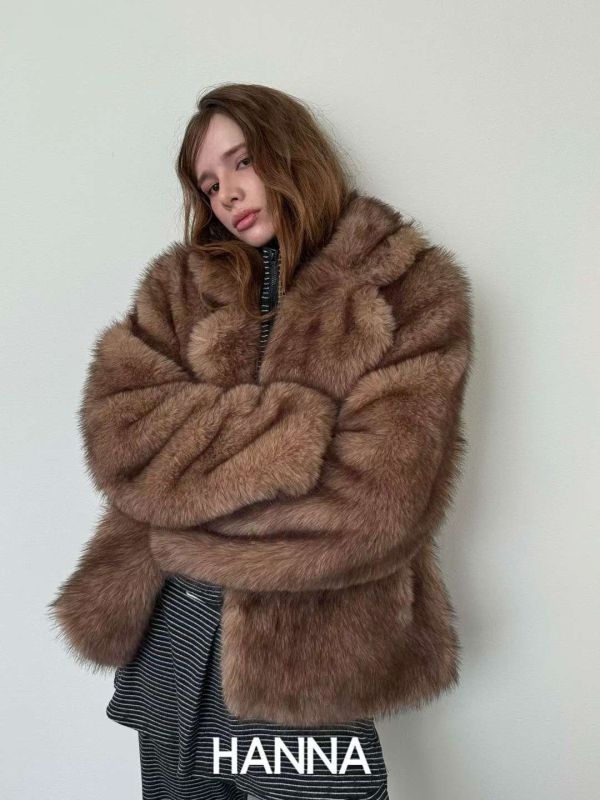 翻領皮草毛絨外套 