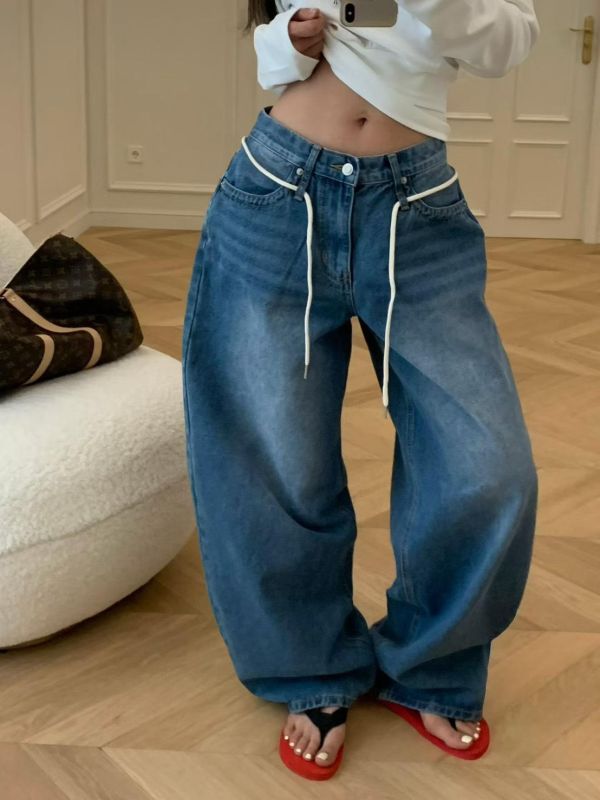 鬆弛感綁繩牛仔褲 