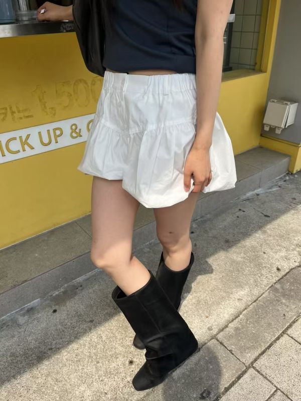 泡泡排扣短褲裙子 