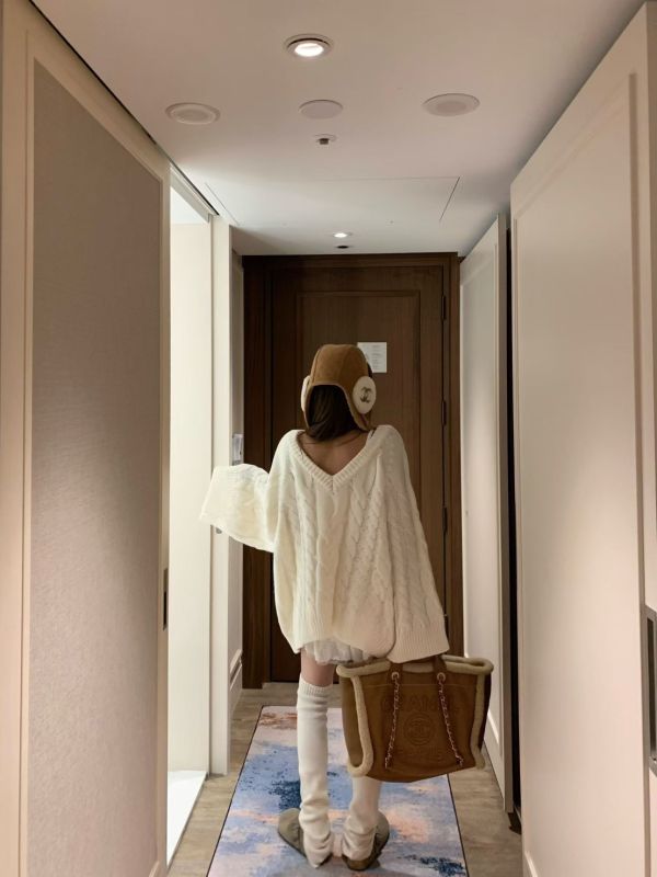 V領螺紋針織毛衣外套(正反兩穿) 