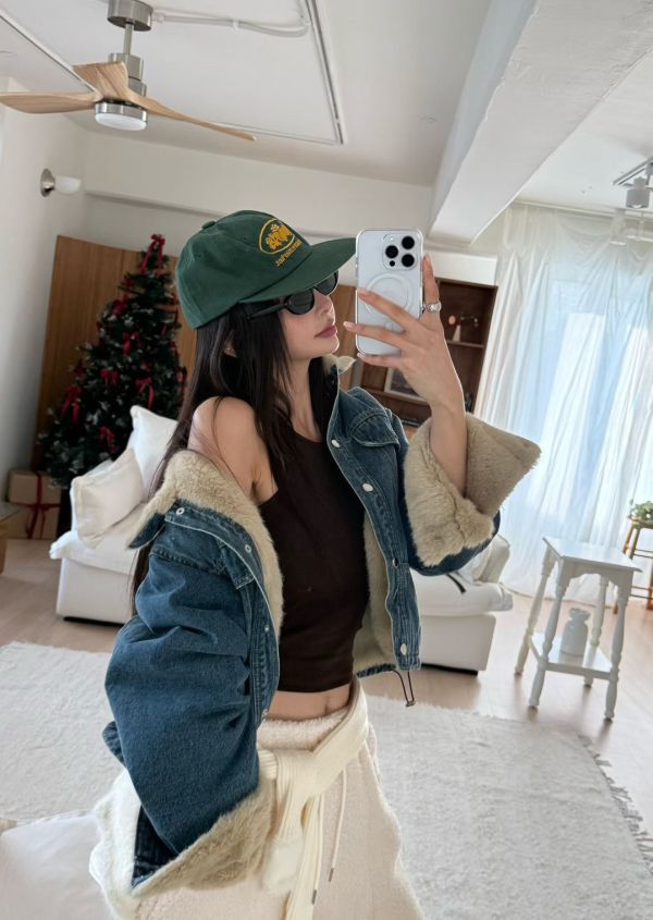 毛絨翻領牛仔外套 