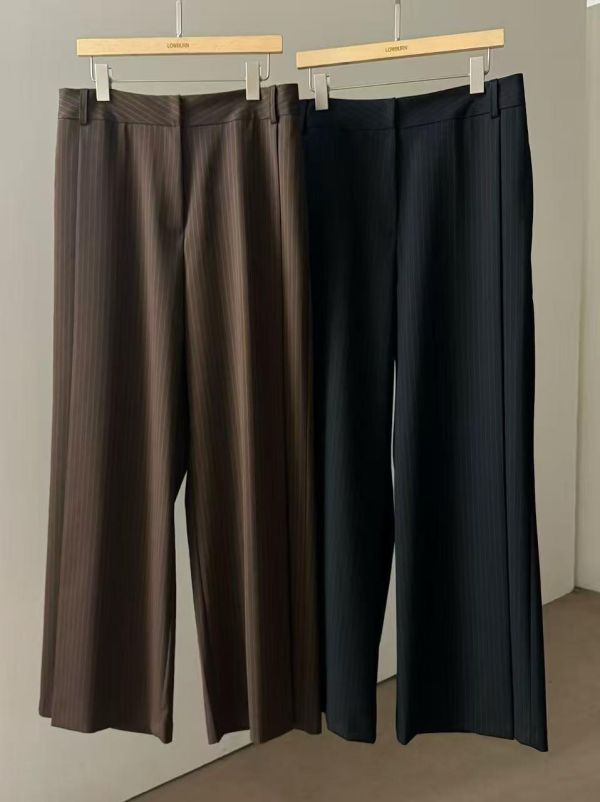 歐美直條紋西裝寬褲 