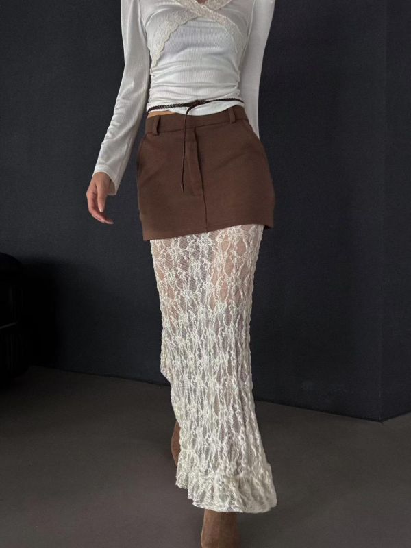 拼接蕾絲高腰魚尾裙 