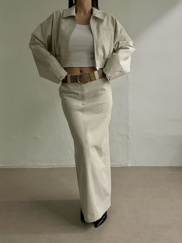 後開衩直筒牛仔長裙 