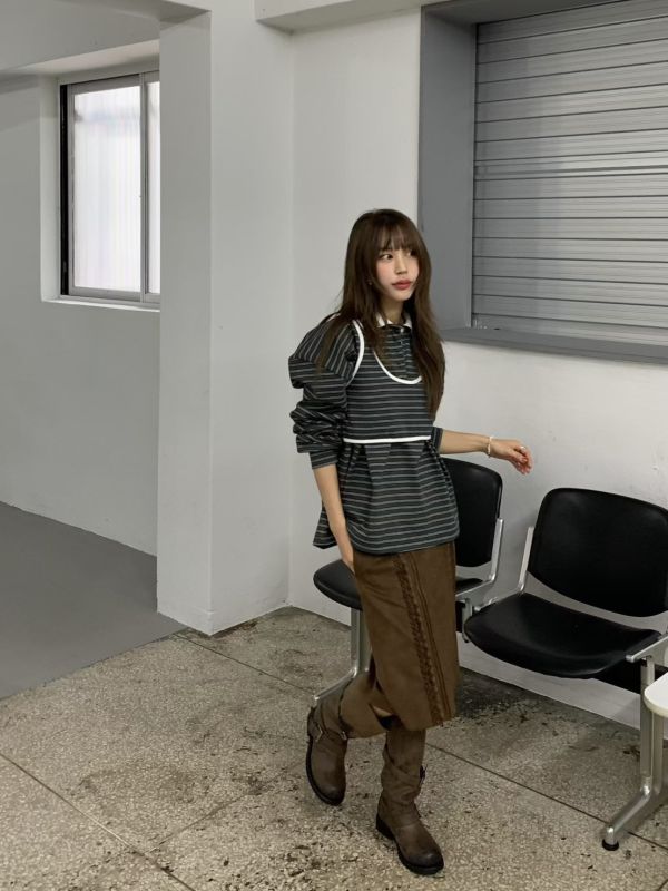 漸層蕾絲中長裙 