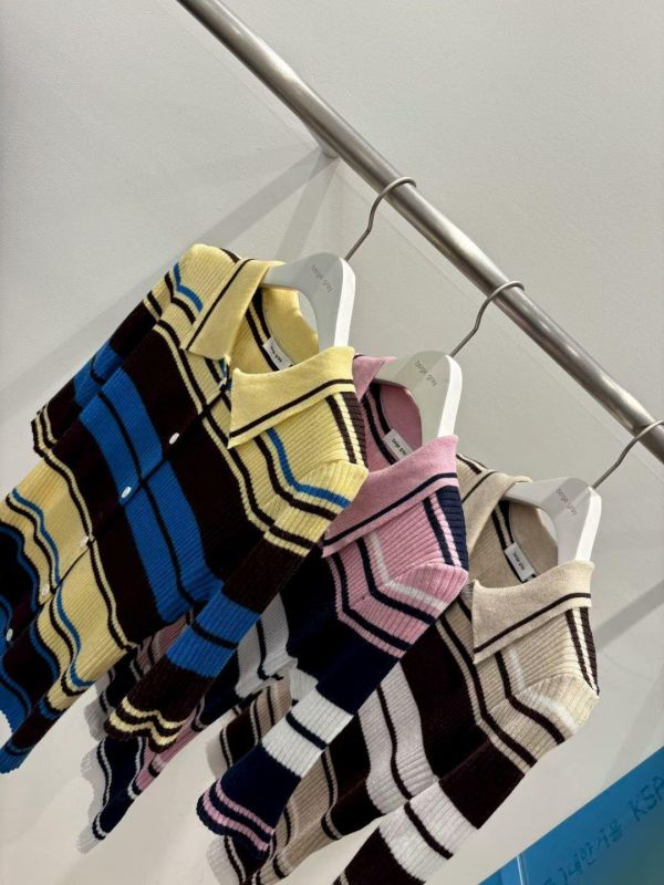 五分袖條紋針織POLO衫 