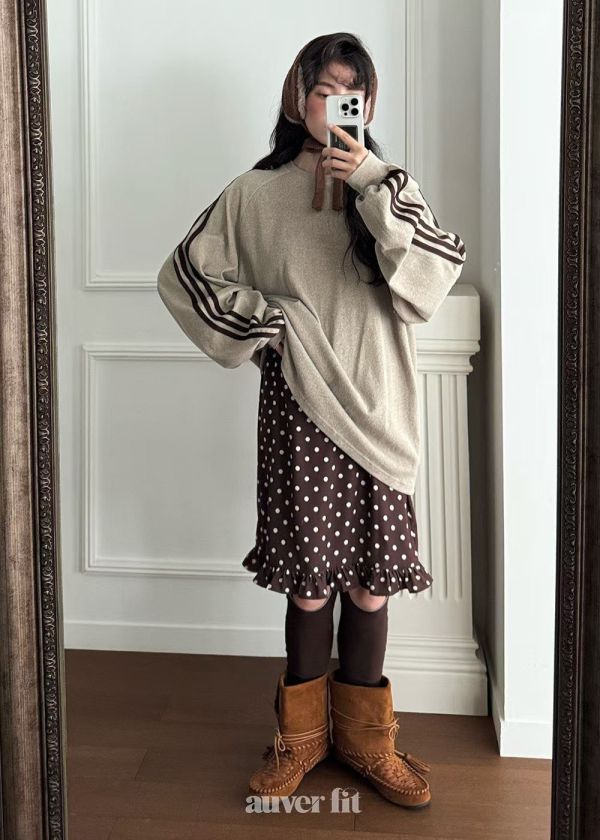 側條紋慵懶長袖上衣 