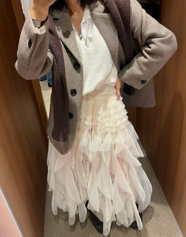 波浪層次透紗長裙 