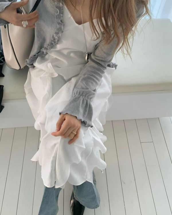 桃心領不規則裙襬細肩洋裝 