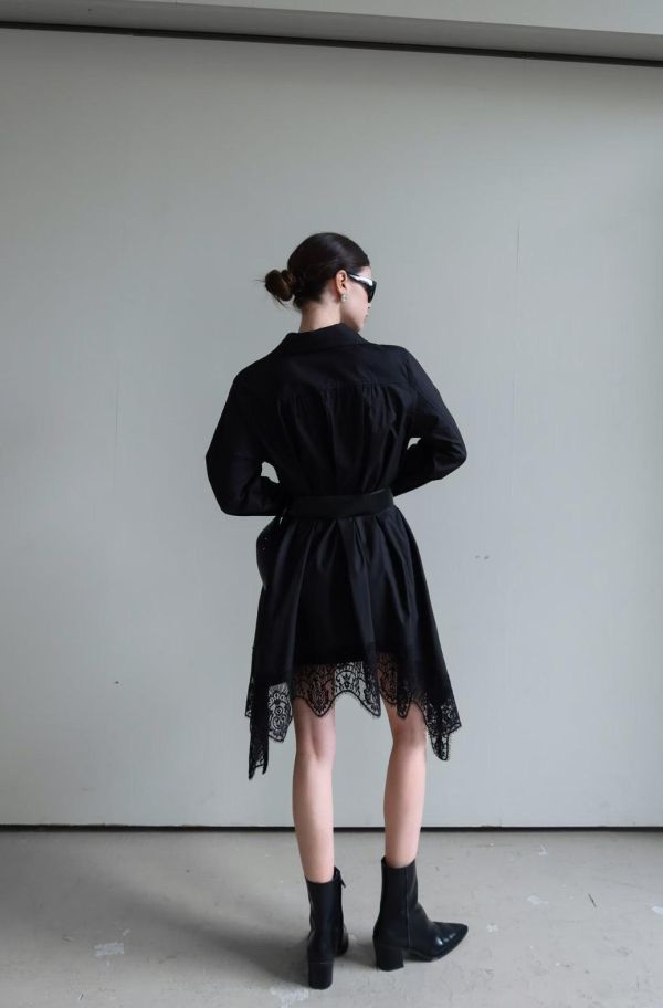 下擺蕾絲不規則襯衫洋裝 