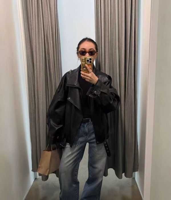 寬鬆百搭機車風衣外套 