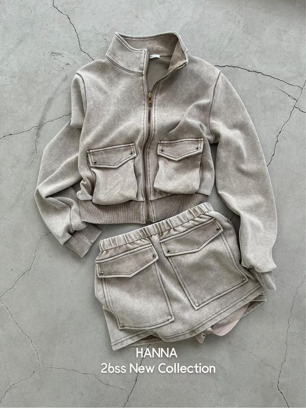 水洗棉外套+前口袋短裙Set 