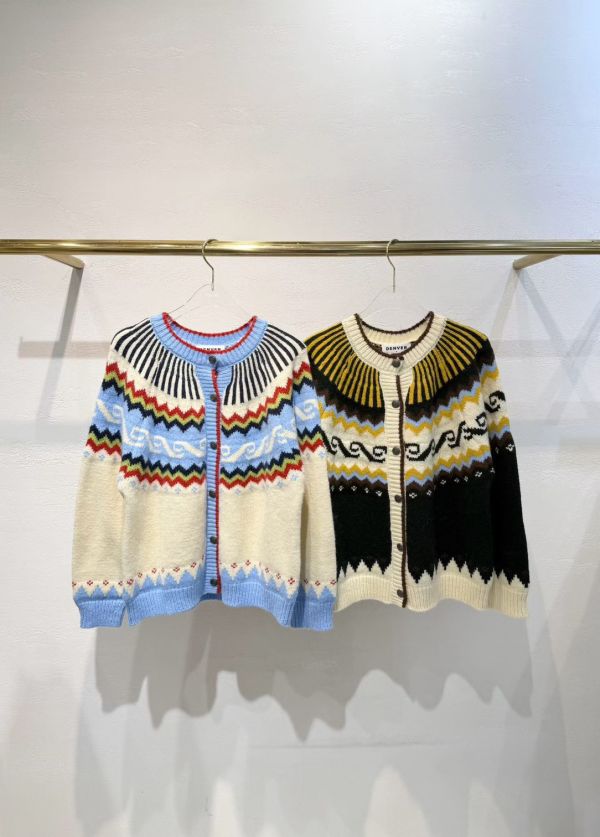 復古撞色針織開襟衫 