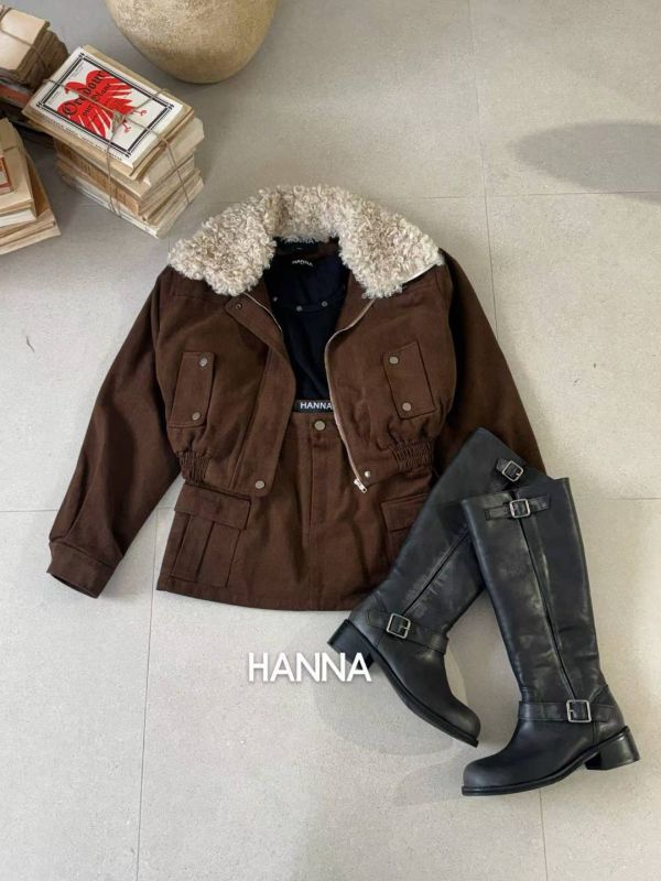 燈芯絨夾棉外套(毛領可拆)+工作褲裙Set 