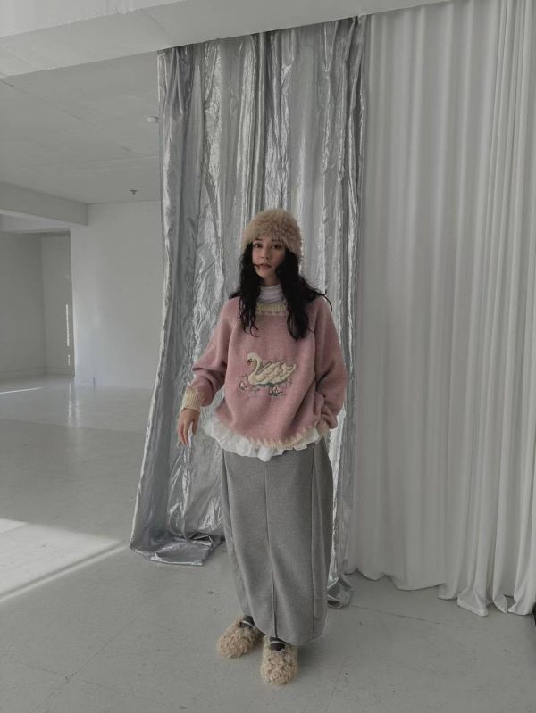 白鵝拼接針織毛衣 