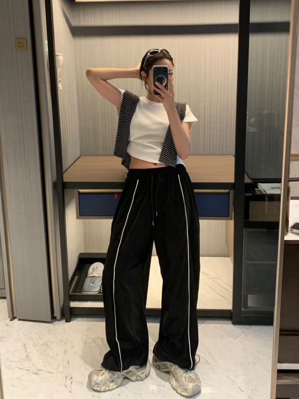 天鵝絨下擺縮口休閒褲 