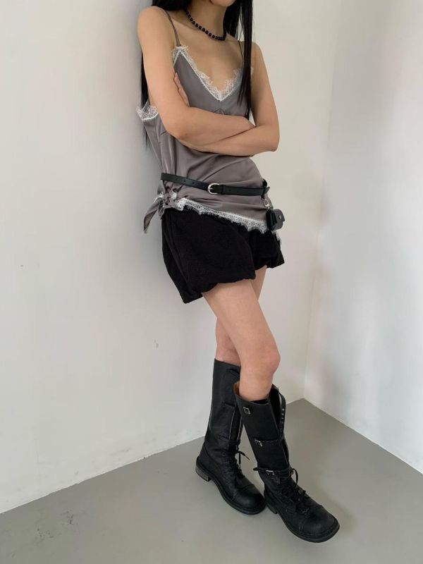 緞面蕾絲背心+絲巾SET 