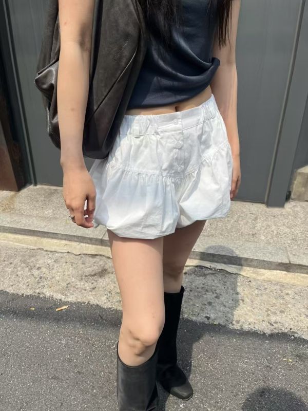 泡泡排扣短褲裙子 