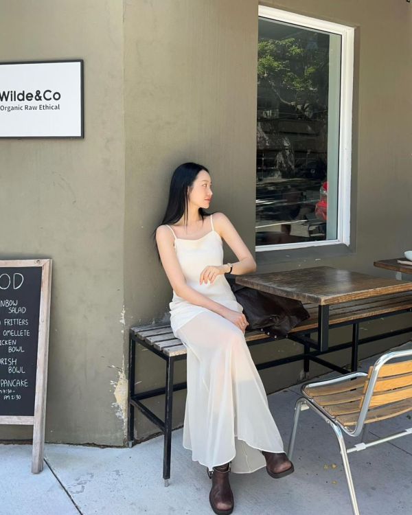 下拼紗細肩長洋 