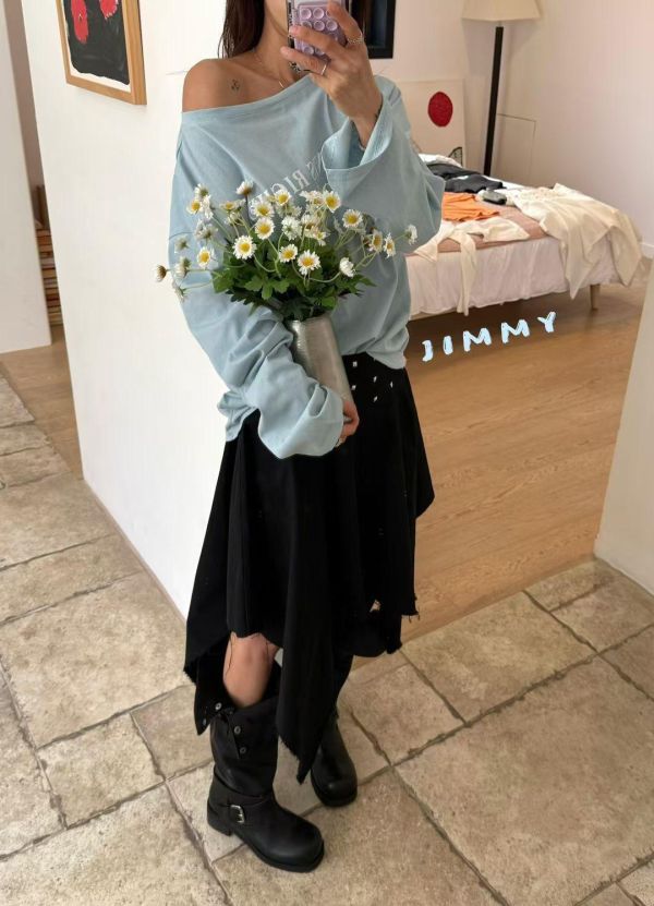 斜紋布鉚釘酷辣長裙 