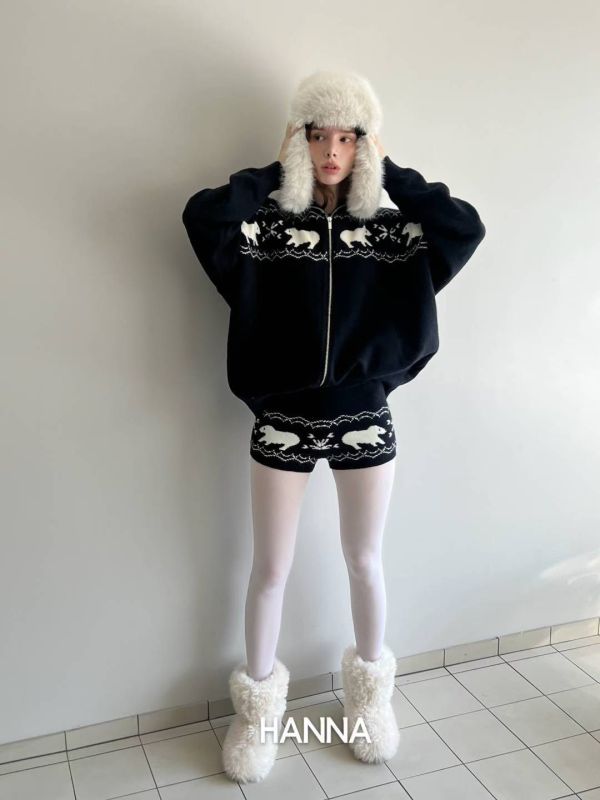 慵懶連帽針織上衣+短褲Set 