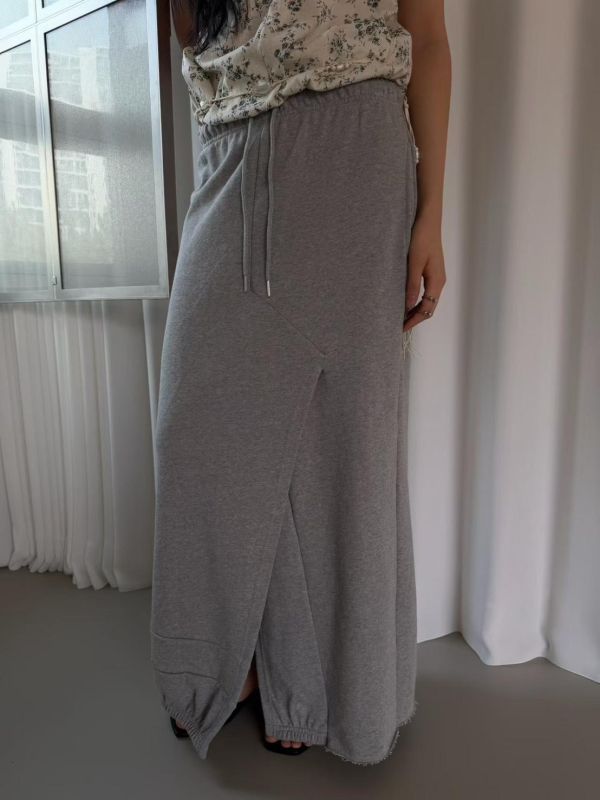 不收邊開衩棉質長裙 