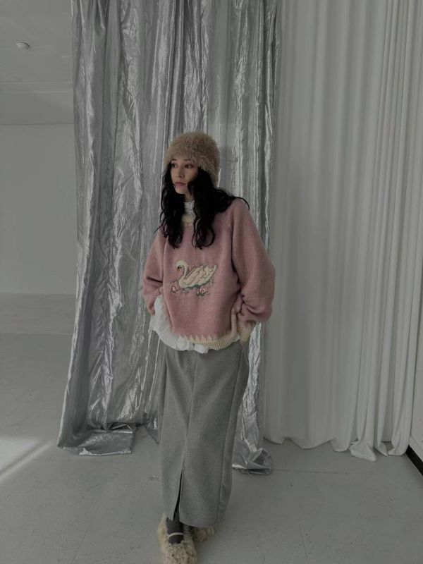 白鵝拼接針織毛衣 