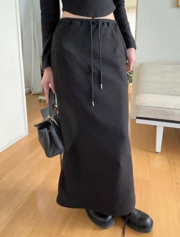 修身長袖上衣/抽繩修身長裙 