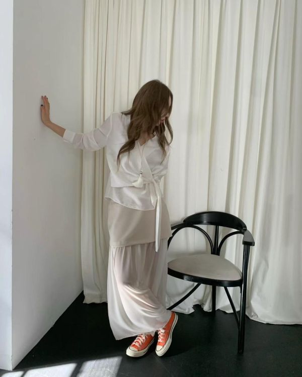 網紗拼接顯瘦長裙 